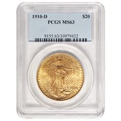 1910-D $20 St Gaudens Double Eagle Gold Coin PCGS MS63