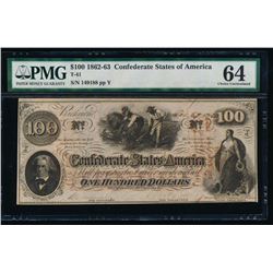 1862-63 $100 Confederate States of America Note PMG 64