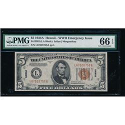 1934A $5 Hawaii Federal Reserve Note PMG 66EPQ