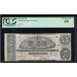 1863 $20 Confederate States of America Note PMG 40