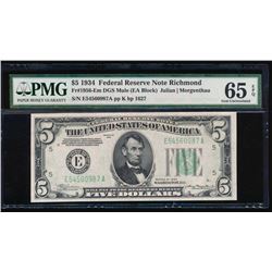 1934 $5 Richmond Federal Reserve Star Note PMG 65EPQ