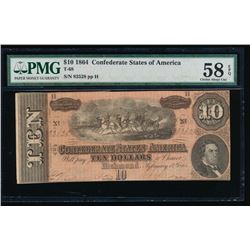 1864 $10 Confederate States of America Radar Note PMG 58EPQ