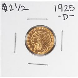 1925-D $2 1/2 Indian Head Quarter Eagle Gold Coin