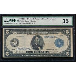 1914 $5 New York Federal Reserve Note PMG 35