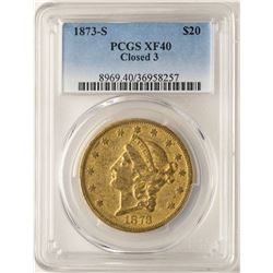 1873-S Closed 3 $20 Liberty Head Double Eagle Gold Coin PCGS XF40