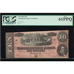 1864 $10 Confederate States of America Note PCGS 61PPQ