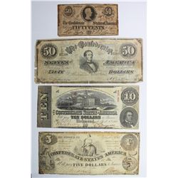 LOT OF FOUR DIFFERENT CONFEDERATE NOTES