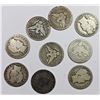 Image 1 : NINE DIFFERENT CIRCULATED BARBER HALF DOLLARS