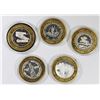 Image 1 : FIVE MISCELLANEOUS SILVER CASINO TOKENS