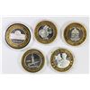 Image 2 : FIVE MISCELLANEOUS SILVER CASINO TOKENS