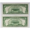 Image 2 : TWO 1929 $5.00 FEDERAL RESERVE BANK NOTES