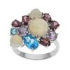 Image 1 : Silver Opal & Multi Gemstone Cluster Ring-SZ 5