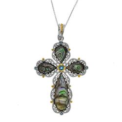 Sterling Silver Abalone & Topaz Cross Pendant