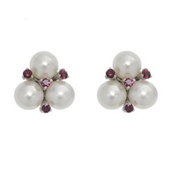 Sterling Silver 8mm Pearl & Garnet Stud Earrings