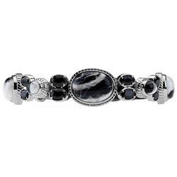 Silver White Buffalo & Spinel Bracelet 6.7"