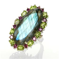 Sterling Silver Labradorite & Gemstones Ring-SZ 9