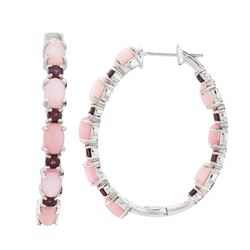 Silver Pink Opal & Garnet Inside-Out Hoop Earrings