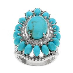 Sterling Silver Turquoise & Topaz Flower Ring-SZ 5