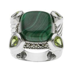Sterling Silver Malachite & Peridot Ring-SZ 6
