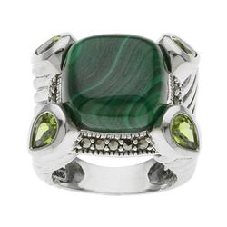 Sterling Silver Malachite & Peridot Ring-SZ 6