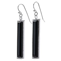 Silver Black Agate & White Topaz Linear Earrings