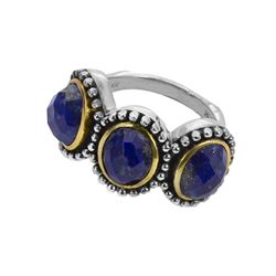 Sterling Silver Lapis Beaded Three-Stone Ring-SZ 8