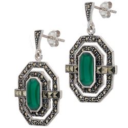 Sterling Silver Marcasite & Agate Drop Earrings