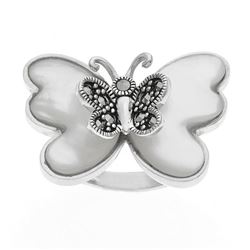 Sterling Silver MOP & Marcasite Butterfly Ring-SZ9