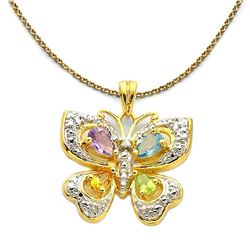 18K Gold Plated Multi-gemstone Butterfly Pendant