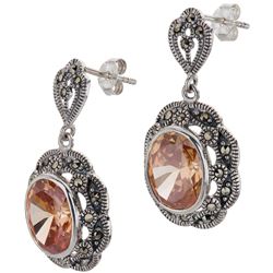 Silver Champagne CZ & Marcasite Drop Earrings