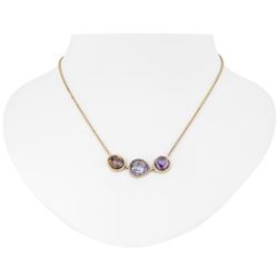 14K Gold over Silver 3 Stone Halo Necklace