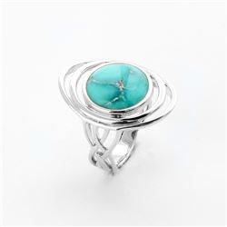 Silver 12mm Campo Turquoise Elongated Ring-SZ 5
