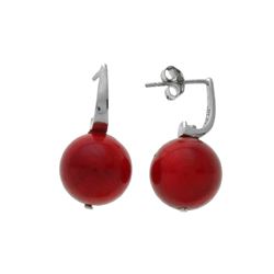 Sterling Silver 12mm Coral Bead Drop Earrings