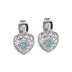 Genuine Blue Topaz Heart Stud Earrings