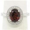 Image 1 : 14K White Gold 1.59 ctw Oval Garnet Ring w/ Milgrain Diamond Halo
