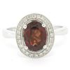 Image 3 : 14K White Gold 1.59 ctw Oval Garnet Ring w/ Milgrain Diamond Halo