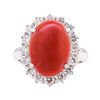 Image 2 : 5.10 ctw Red Coral and Diamond Ring - 14KT White Gold