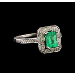 1.00 ctw Emerald and Diamond Ring - 14KT White Gold