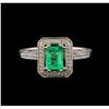 Image 2 : 1.00 ctw Emerald and Diamond Ring - 14KT White Gold