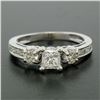 Image 4 : 14k White Gold 1.10 ctw Princess Diamond 3 Stone Engagement Ring w/ Round Accent