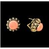 Image 2 : Salmon Coral Cabochon Earrings - 14KT Yellow Gold