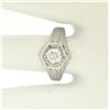 Image 4 : Art Deco Etched 18k White Gold .85 ctw European Cut Diamond Solitaire Ring