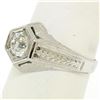 Image 5 : Art Deco Etched 18k White Gold .85 ctw European Cut Diamond Solitaire Ring