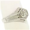 Image 6 : Art Deco Etched 18k White Gold .85 ctw European Cut Diamond Solitaire Ring