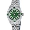 Image 2 : Rolex Ladies Stainless Steel Green Emerald & Diamond Datejust Wristwatch