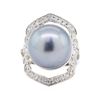 Image 2 : 0.35 ctw Pearl and Diamond Ring - 14KT White Gold