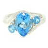 Image 1 : 14k White Gold 4.33 ctw Pear & Round Swiss Blue Topaz Ring w/ 2 Diamond Accents