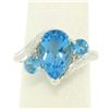 Image 2 : 14k White Gold 4.33 ctw Pear & Round Swiss Blue Topaz Ring w/ 2 Diamond Accents