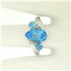 Image 8 : 14k White Gold 4.33 ctw Pear & Round Swiss Blue Topaz Ring w/ 2 Diamond Accents