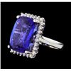 Image 1 : GIA Cert 15.89 ctw Diamond and Tanzanite Ring - 14KT White Gold